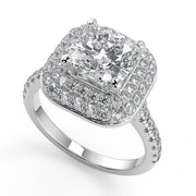 Cecelia Double Halo Pave Cushion Cut Diamond Engagement Ring - Nivetta